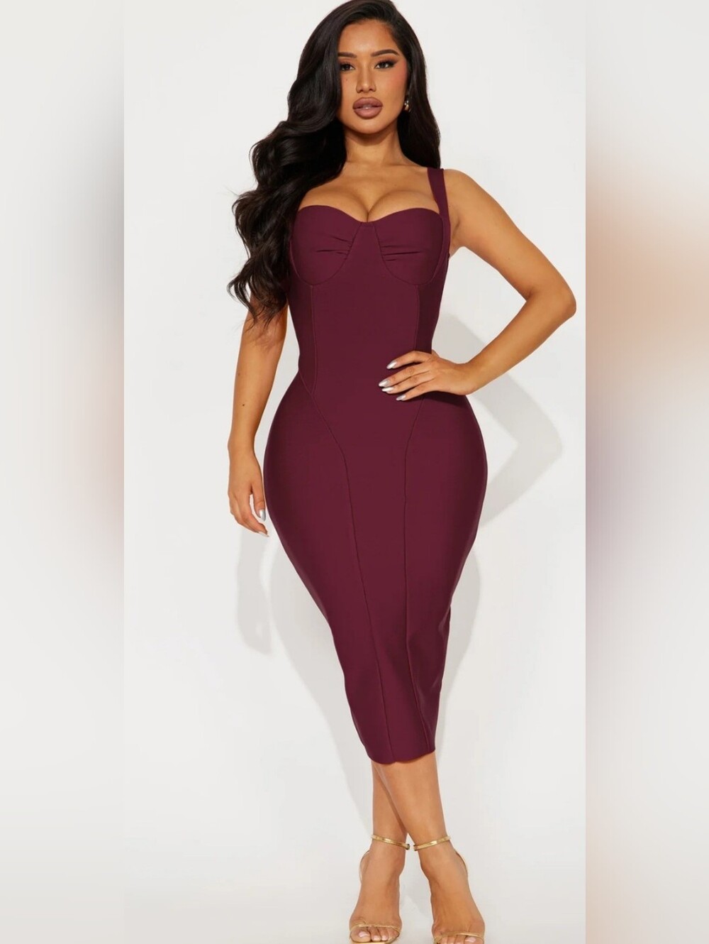 Women’s Bodycon Midi Dress in Burgundy